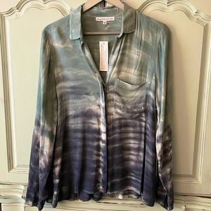 Young, Fabulous & Broke tie dye long sleeve, button down collared blouse.